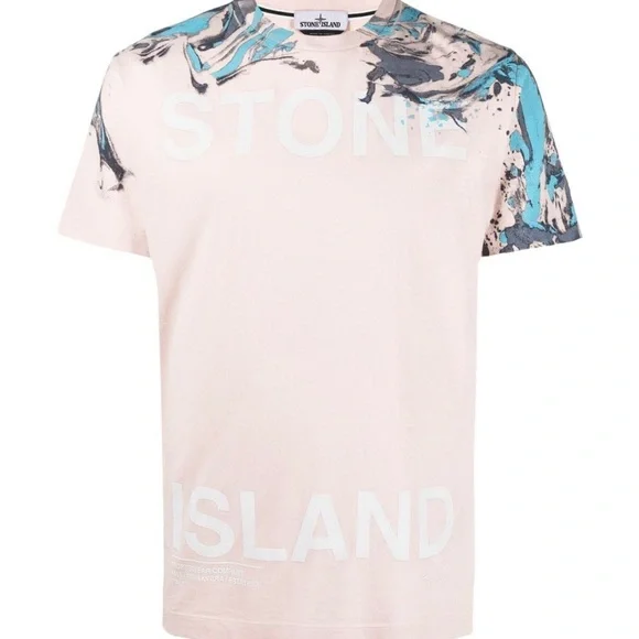 NEW STONE ISLAND Big Print Pink Paint Tee T-Shirt size XL